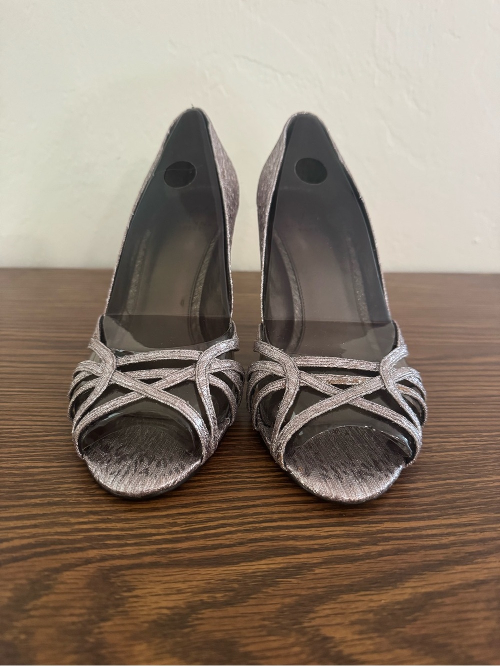 Adrianna Papell Silver Open-Toe Strappy Heels